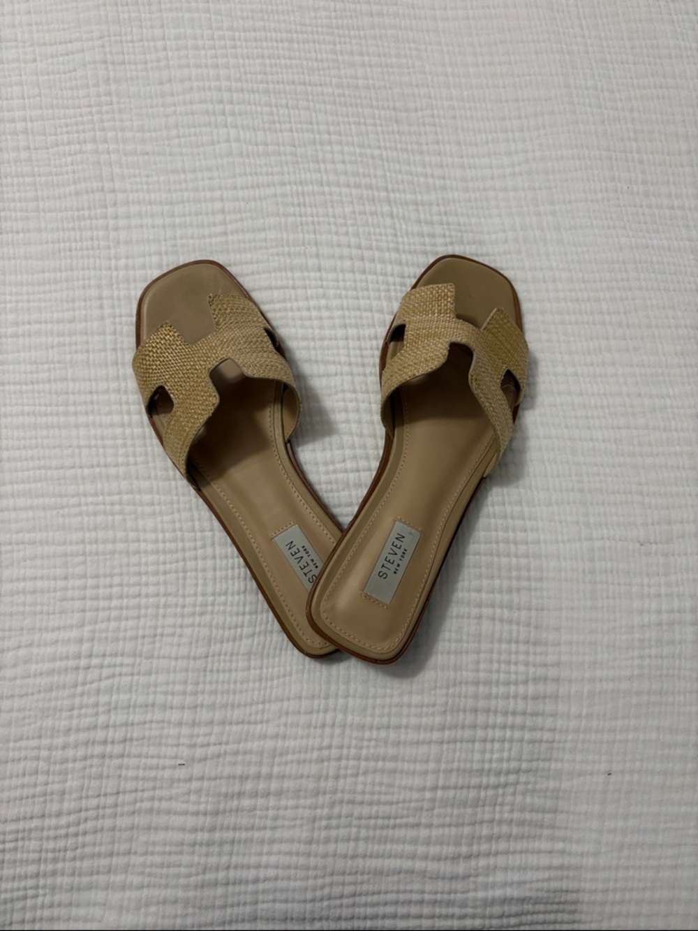 Steve Madden Woven Tan Slide Sandals